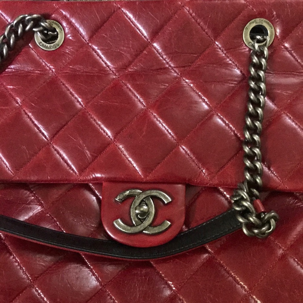Chanel Red Leather Bag L 10.5” x W 4” x H 8.5” - Picture 3 of 7